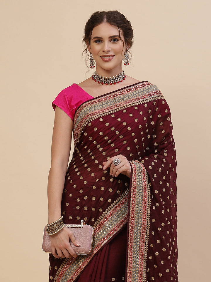Resham Border Art Georgette Embroidered Saree