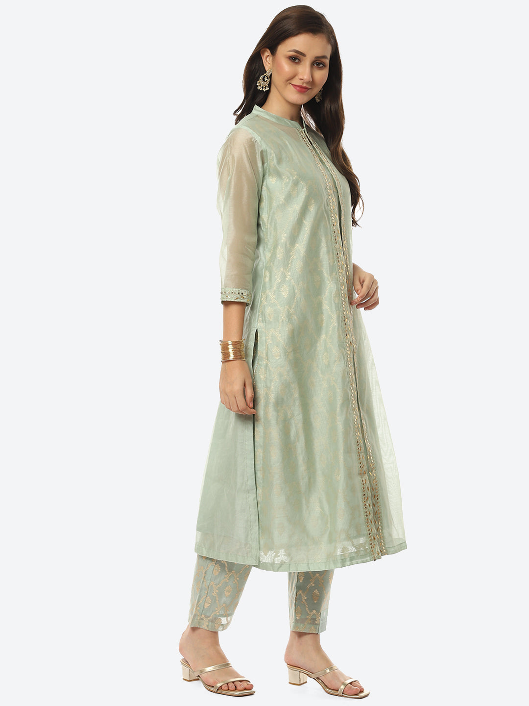 Embroidered Neck Chanderi Kurta With Palazzo