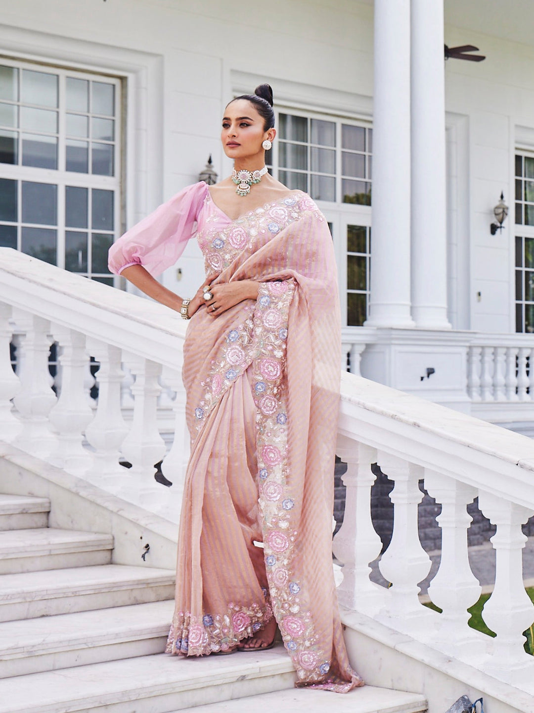 Floral Organza Embroidered Saree