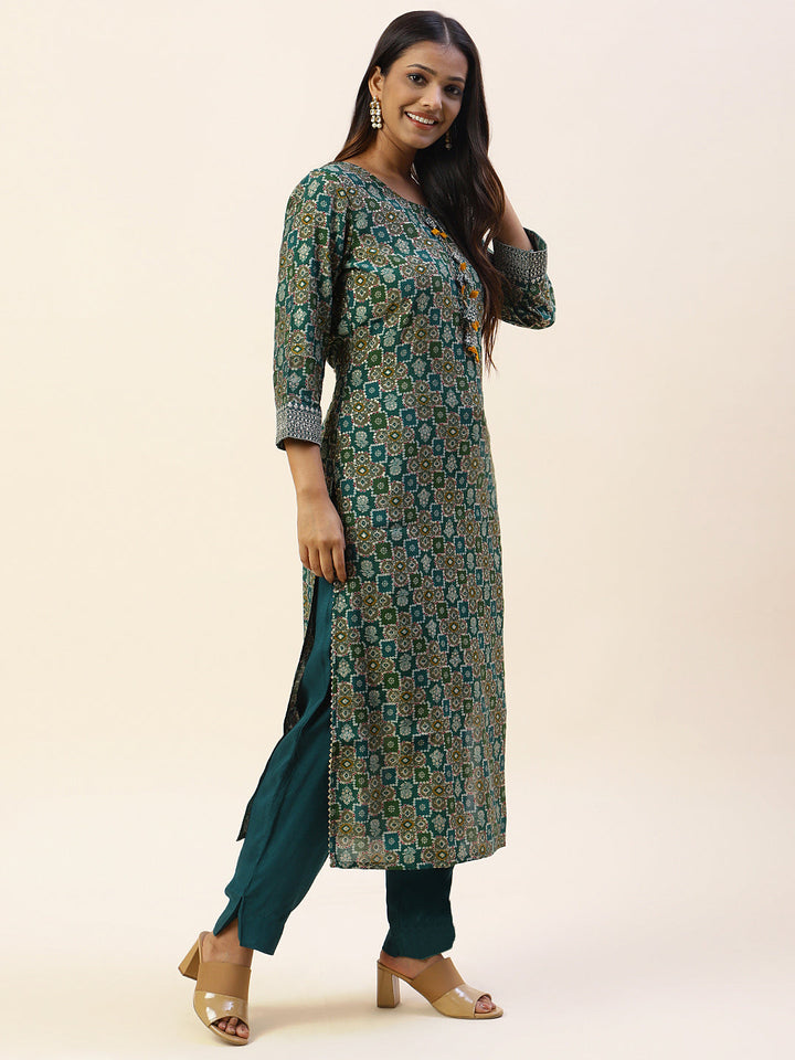 Printed Cotton Kurta With Pants