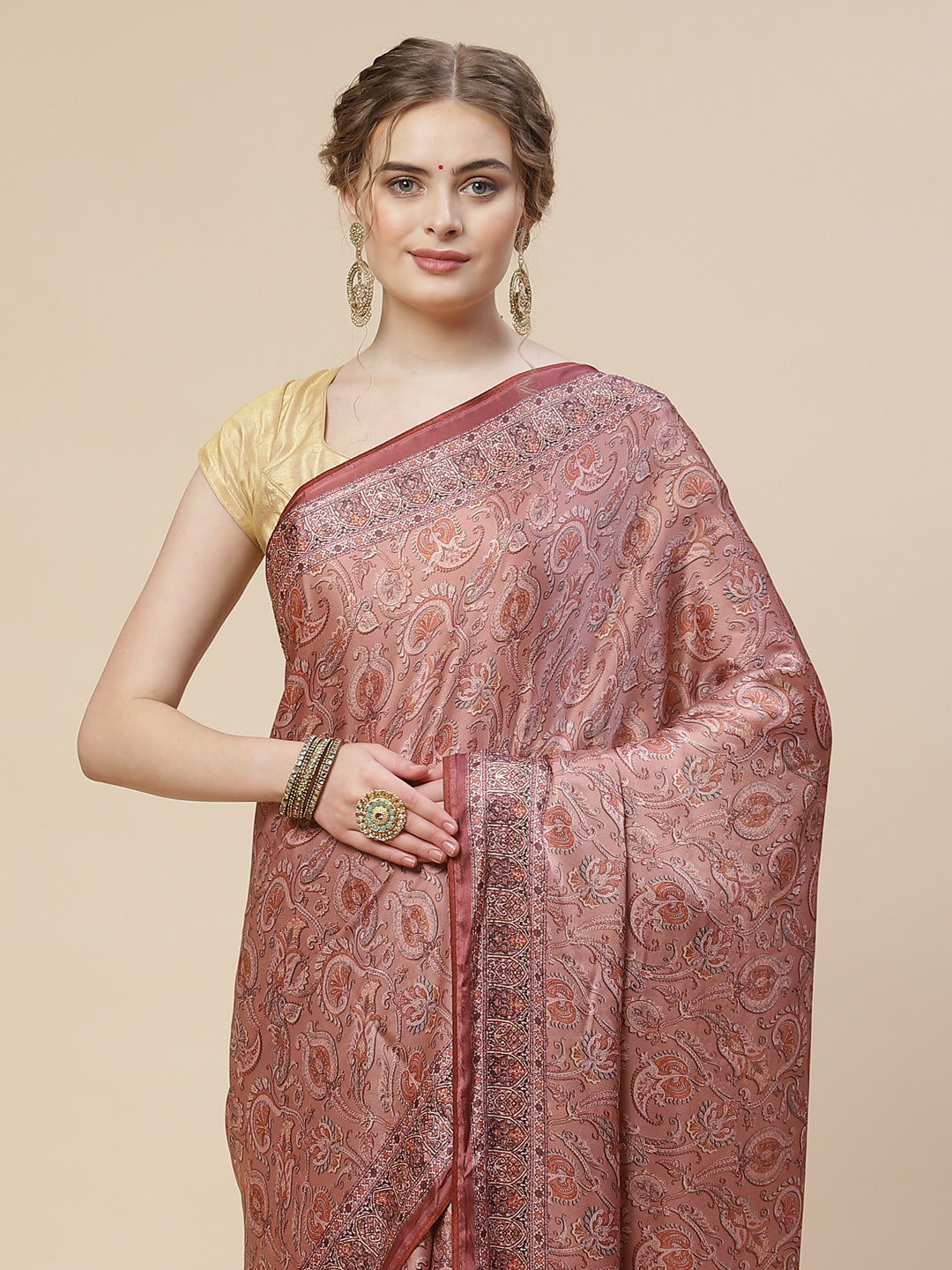 Stone Work Satin Printed Saree