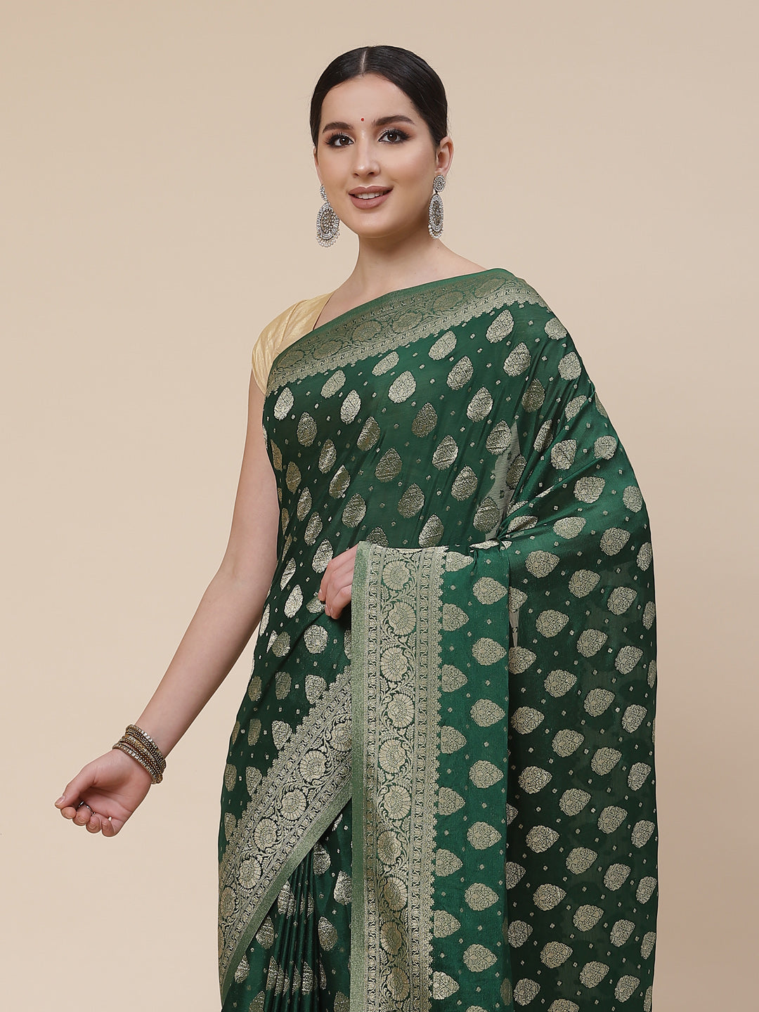 Zari Booti Crepe Plain Saree