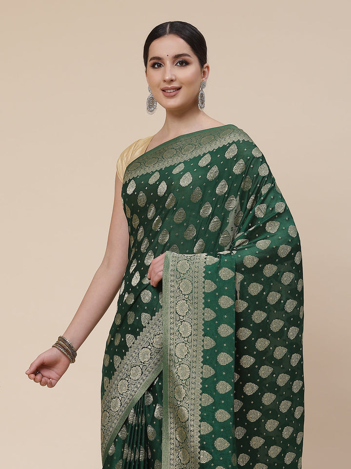 Zari Booti Crepe Plain Saree