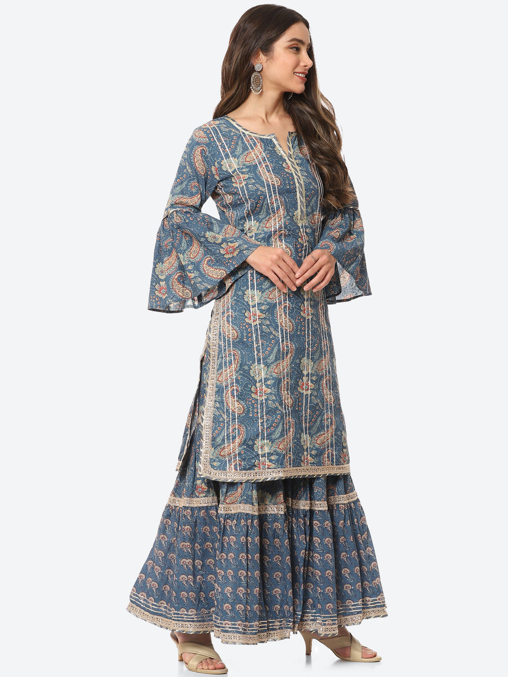 Printed Cotton Kurta With Sharara