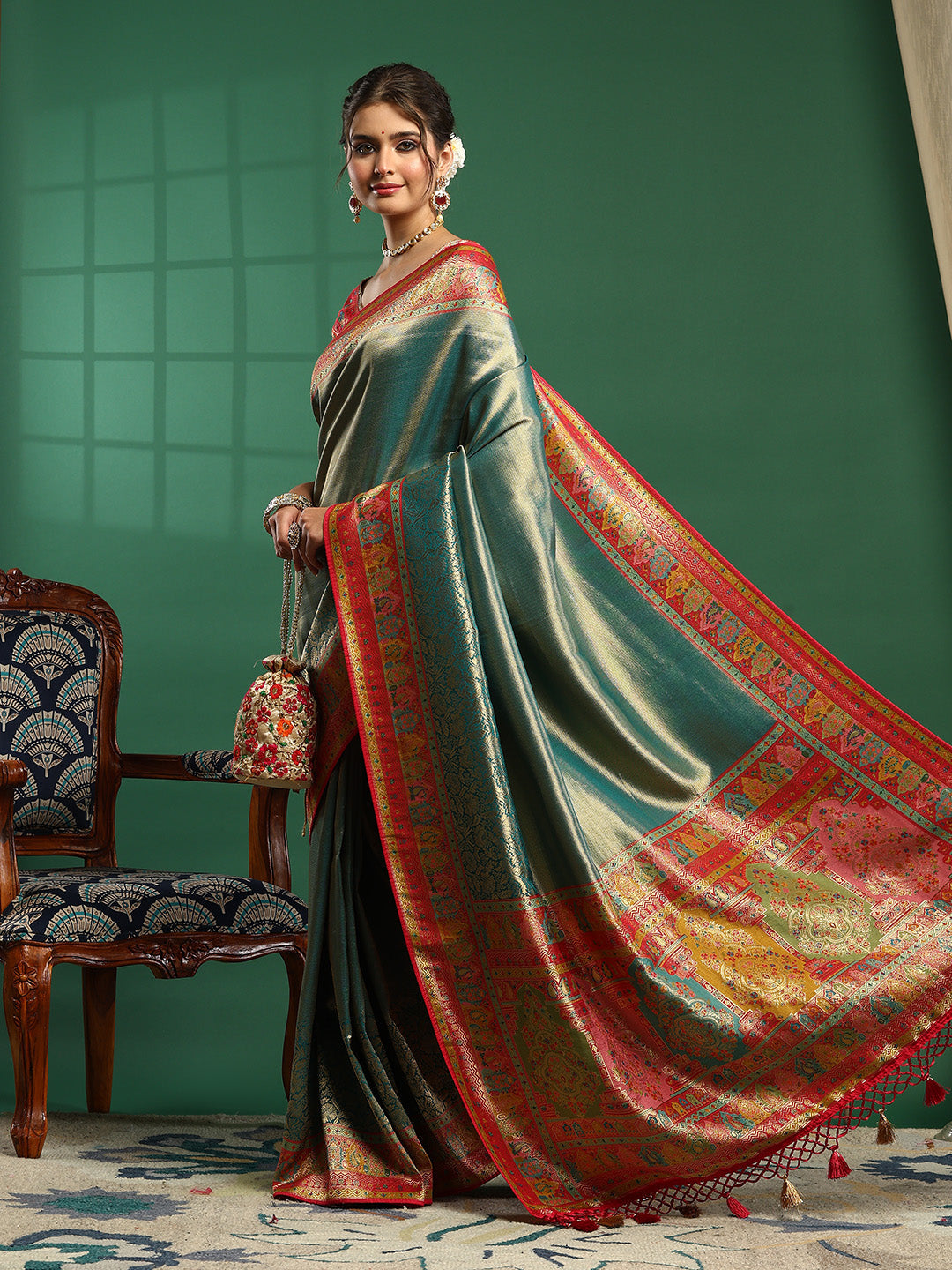 Embroidered Dola Silk Saree