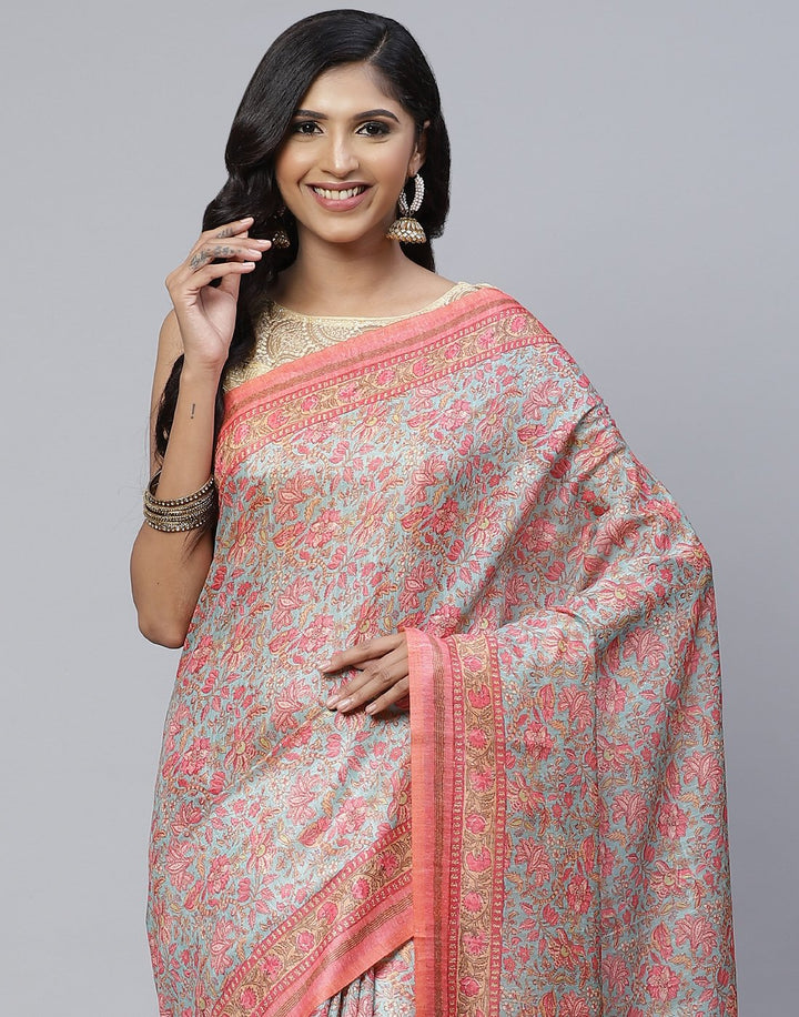 Printed Cotton Linen Saree