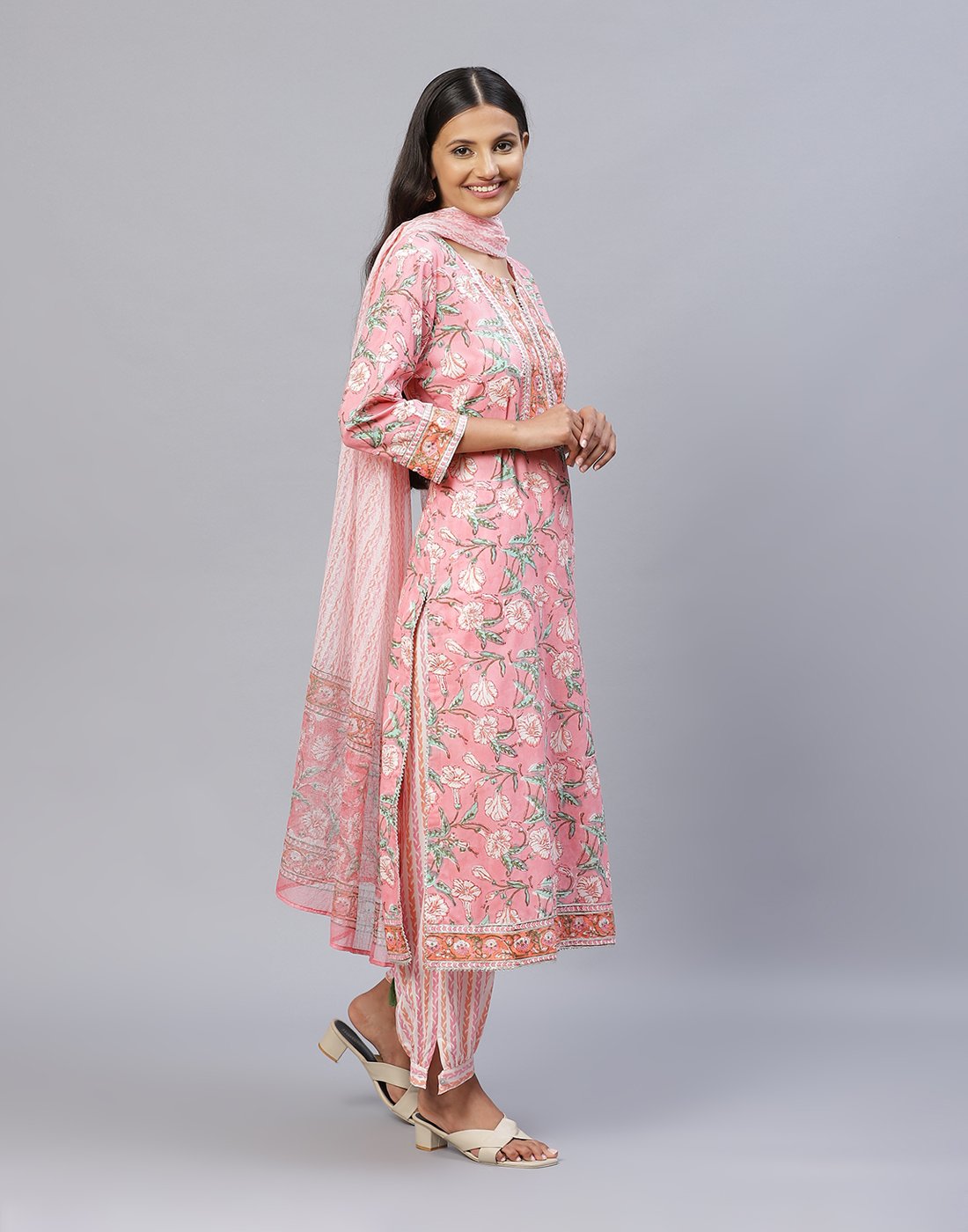Pink Cotton Salwar Kameez Stitched Suit