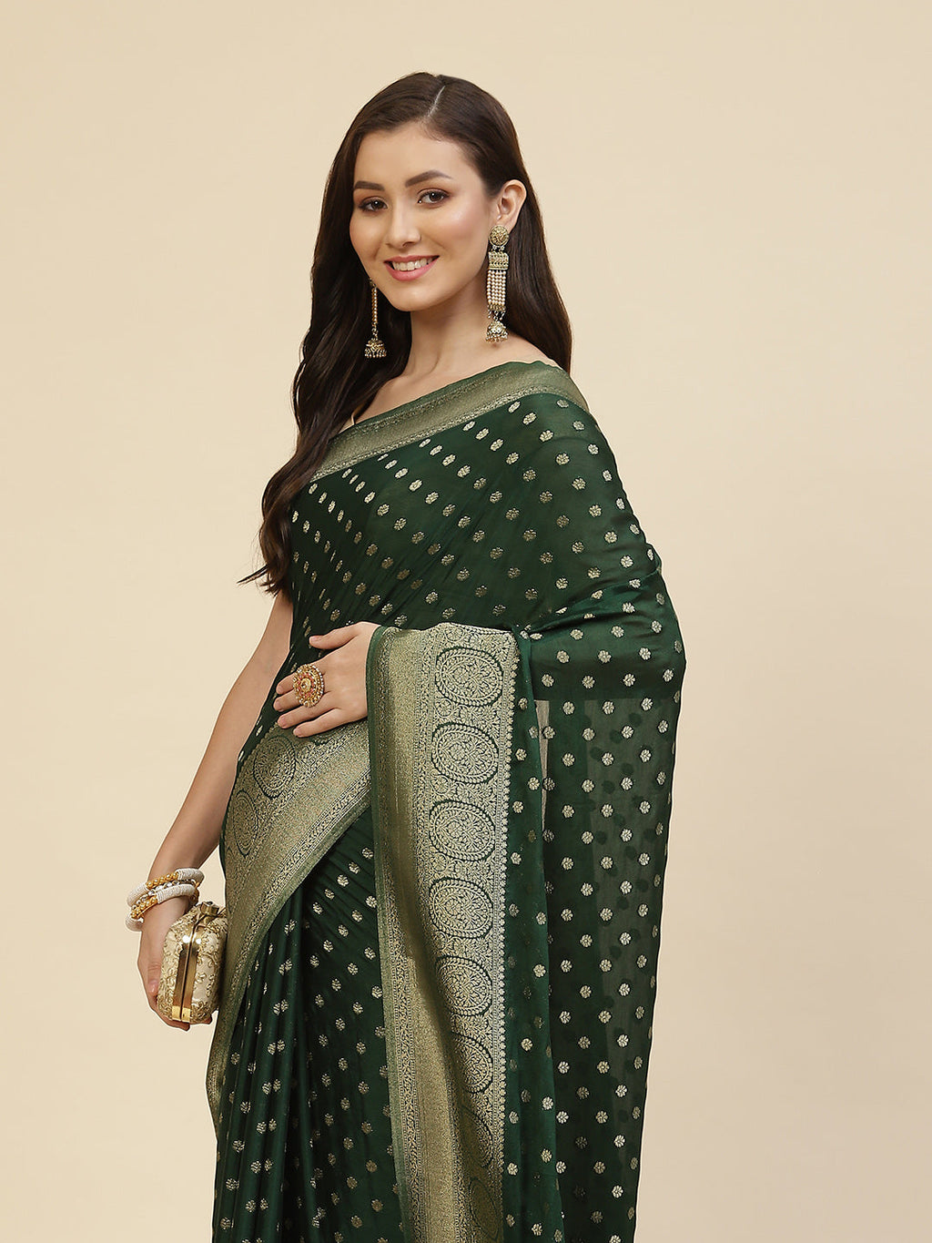 Zari Booti Crepe Plain Saree