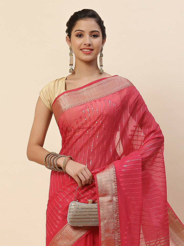 Sequin Organza Woven Saree