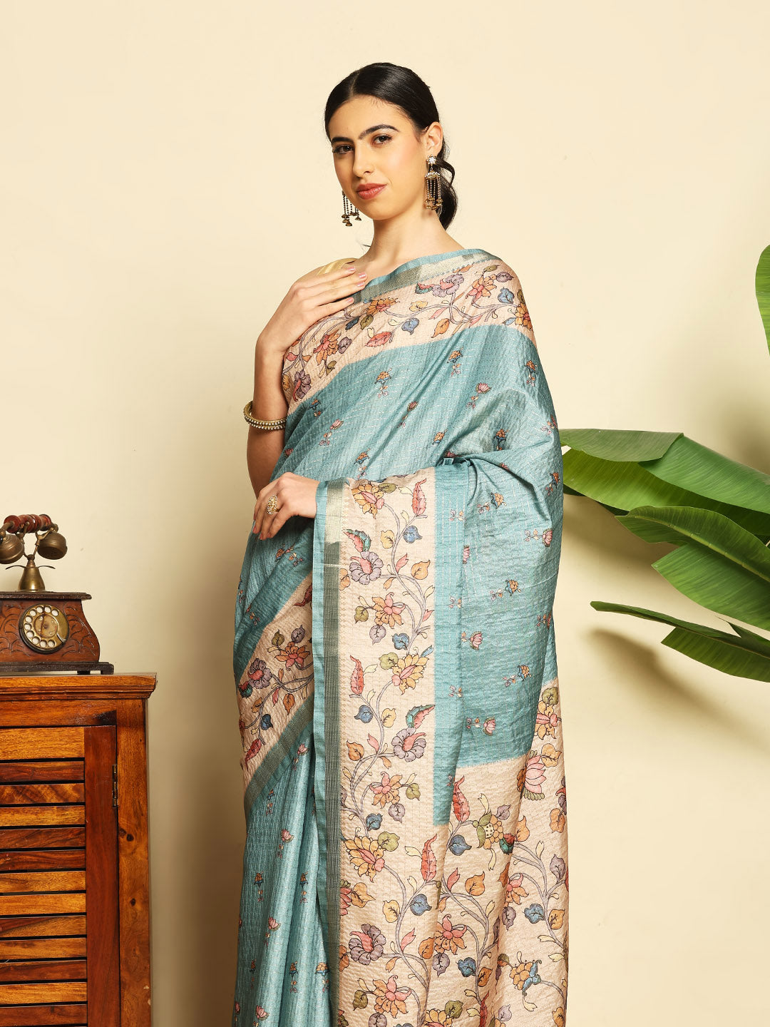 Floral Printed Tussar Saree