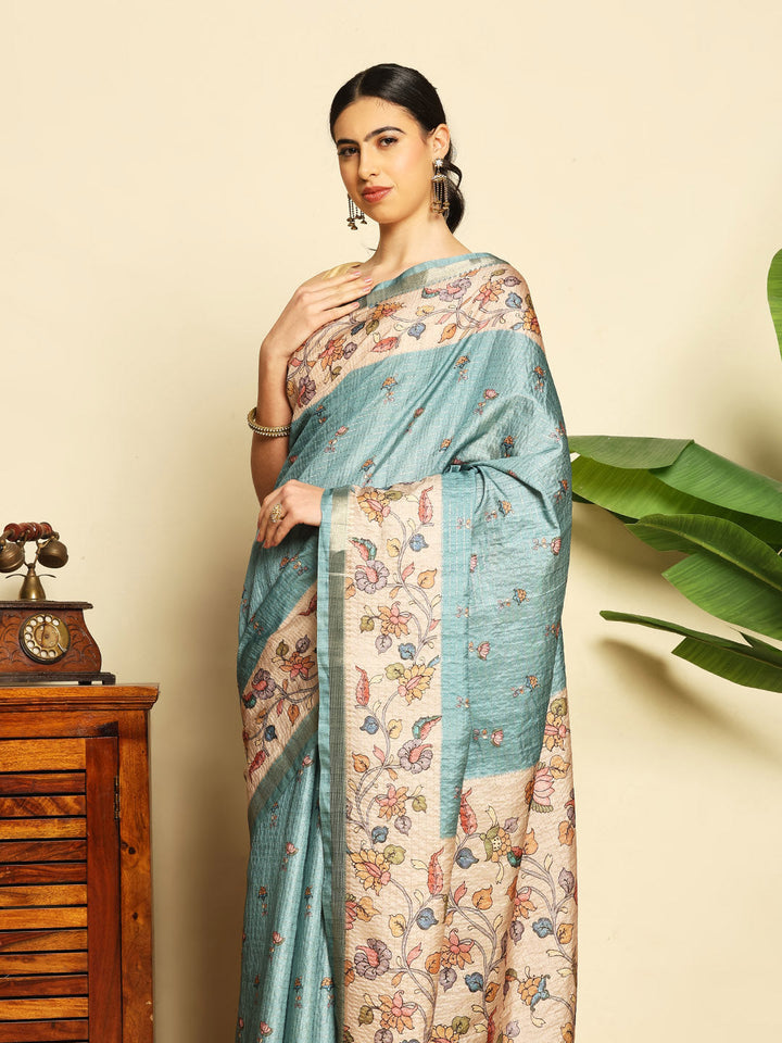 Floral Printed Tussar Saree