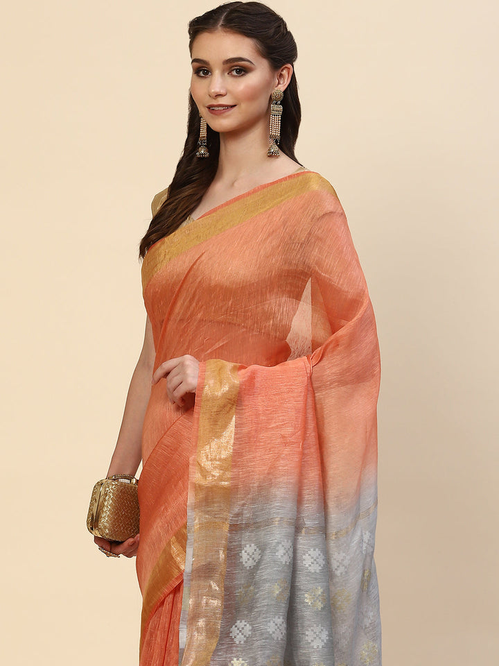 Resham Border Linen Woven Saree