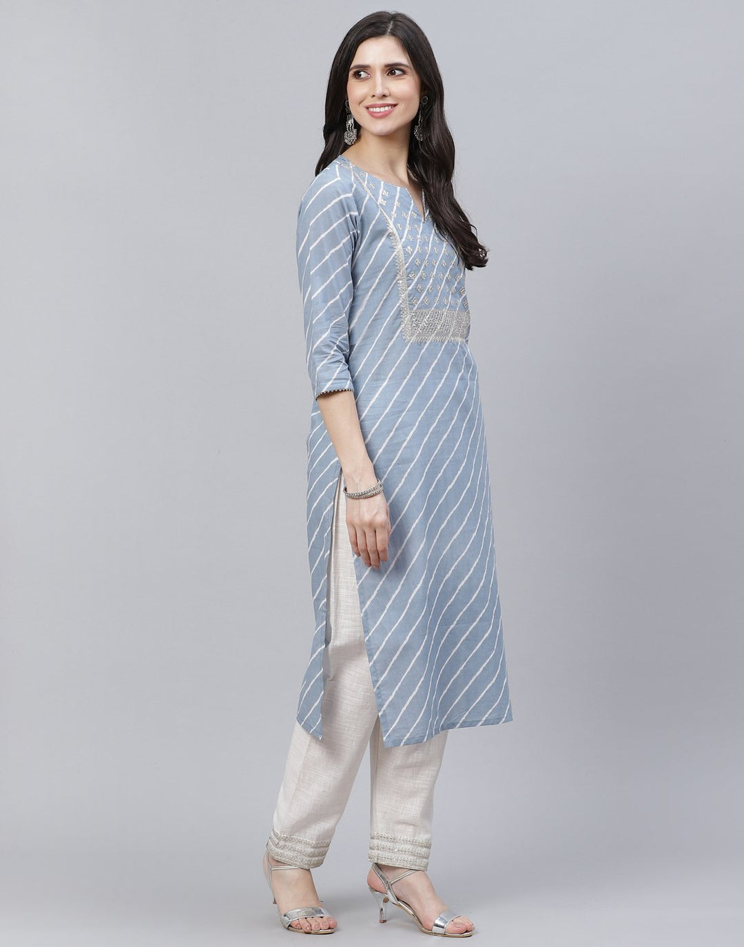 Embroidered Yoke Cotton Printed Kurti Pant Set