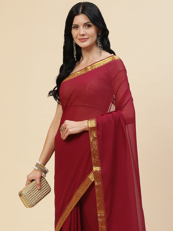 Plain Zari Border Chiffon Saree