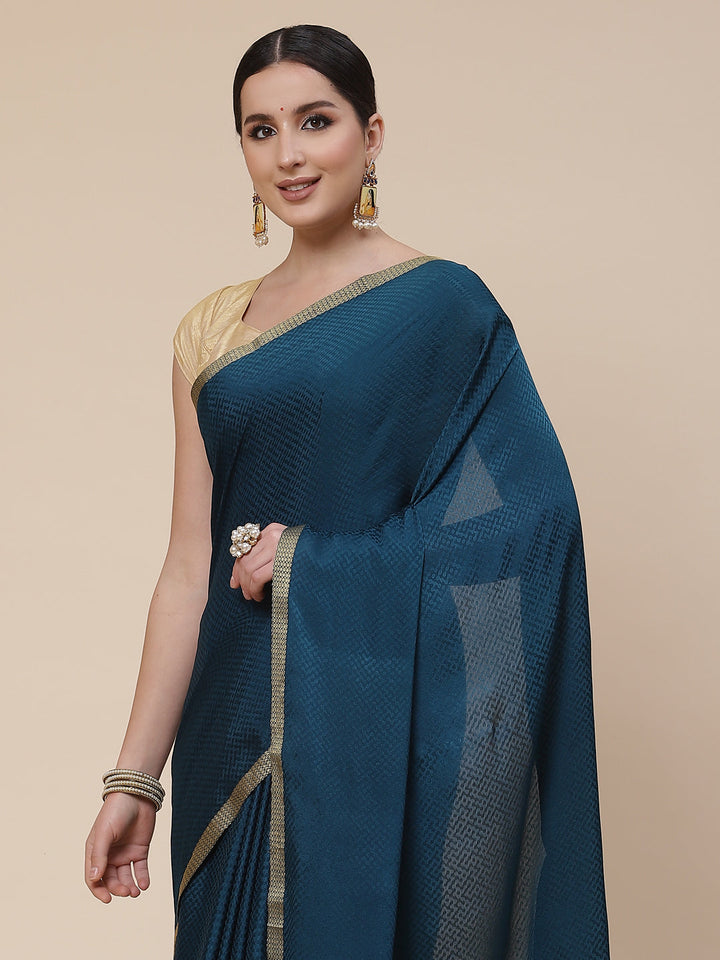 Piped Border Crepe Plain Saree