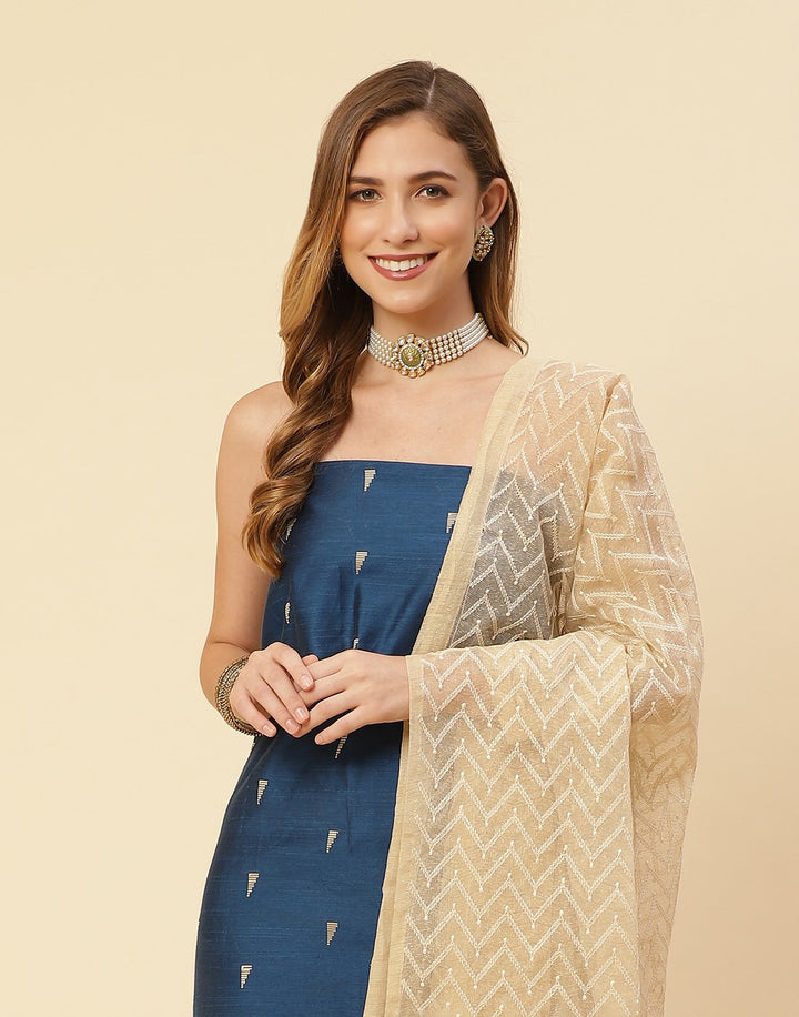 Embroidered Chanderi Suit Piece With Kota Dupatta