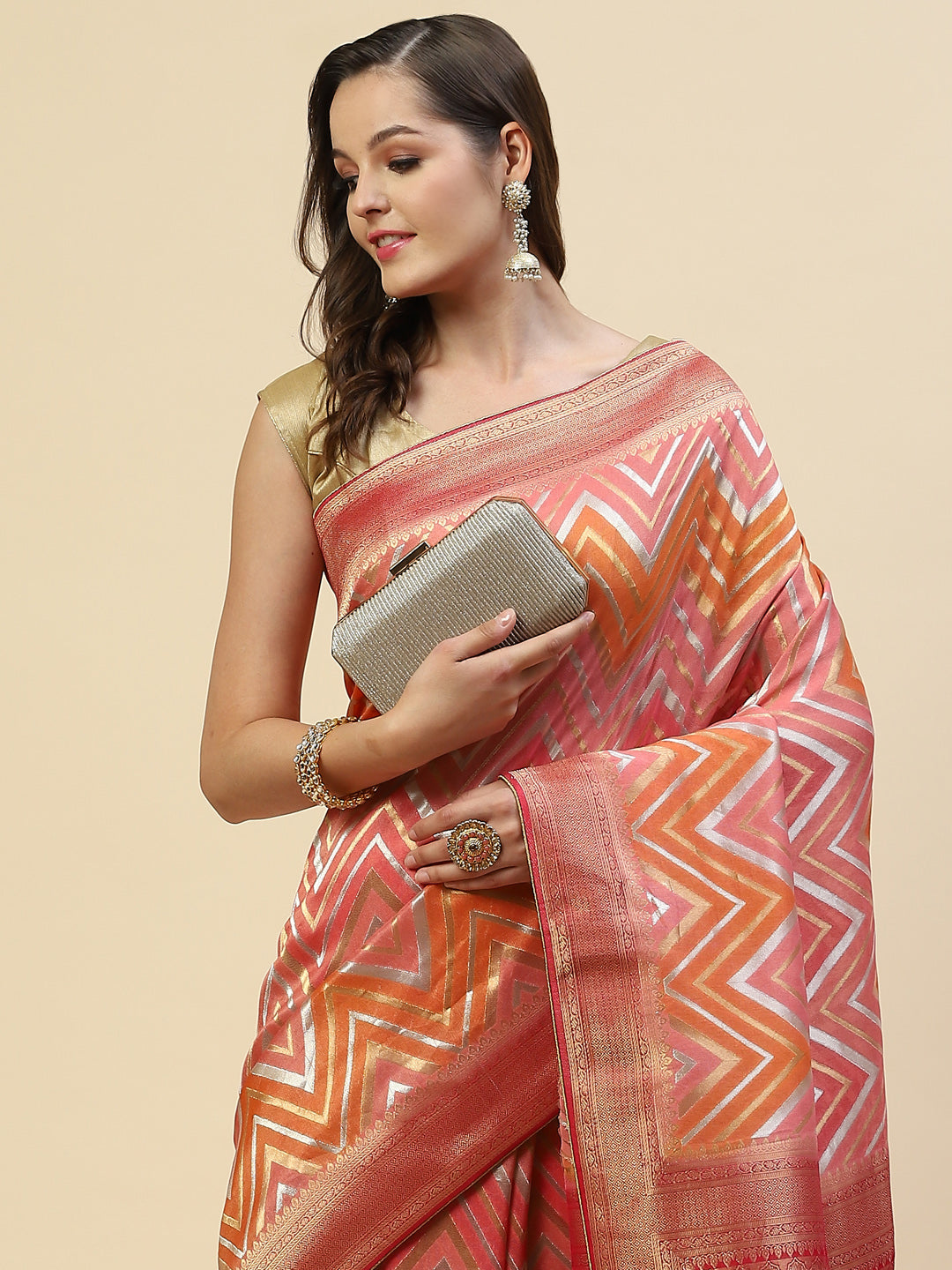 Zari Jaal Crepe Woven Saree