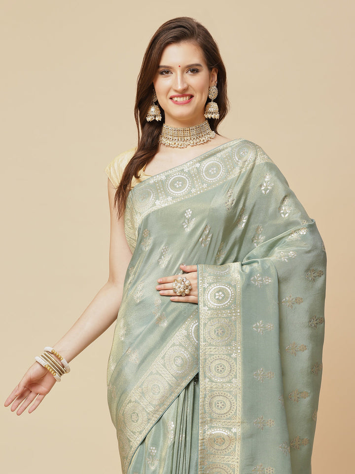Zari Border Booti Banarasi Woven Saree