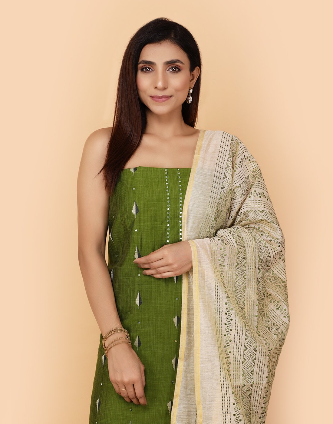 Embroidered Chanderi Suit Piece With Pach Work