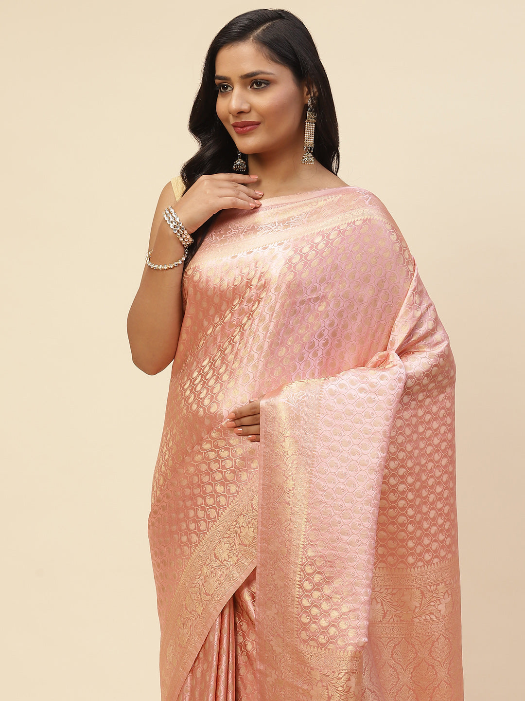 Brocade Zari Jaal Satin Woven Saree