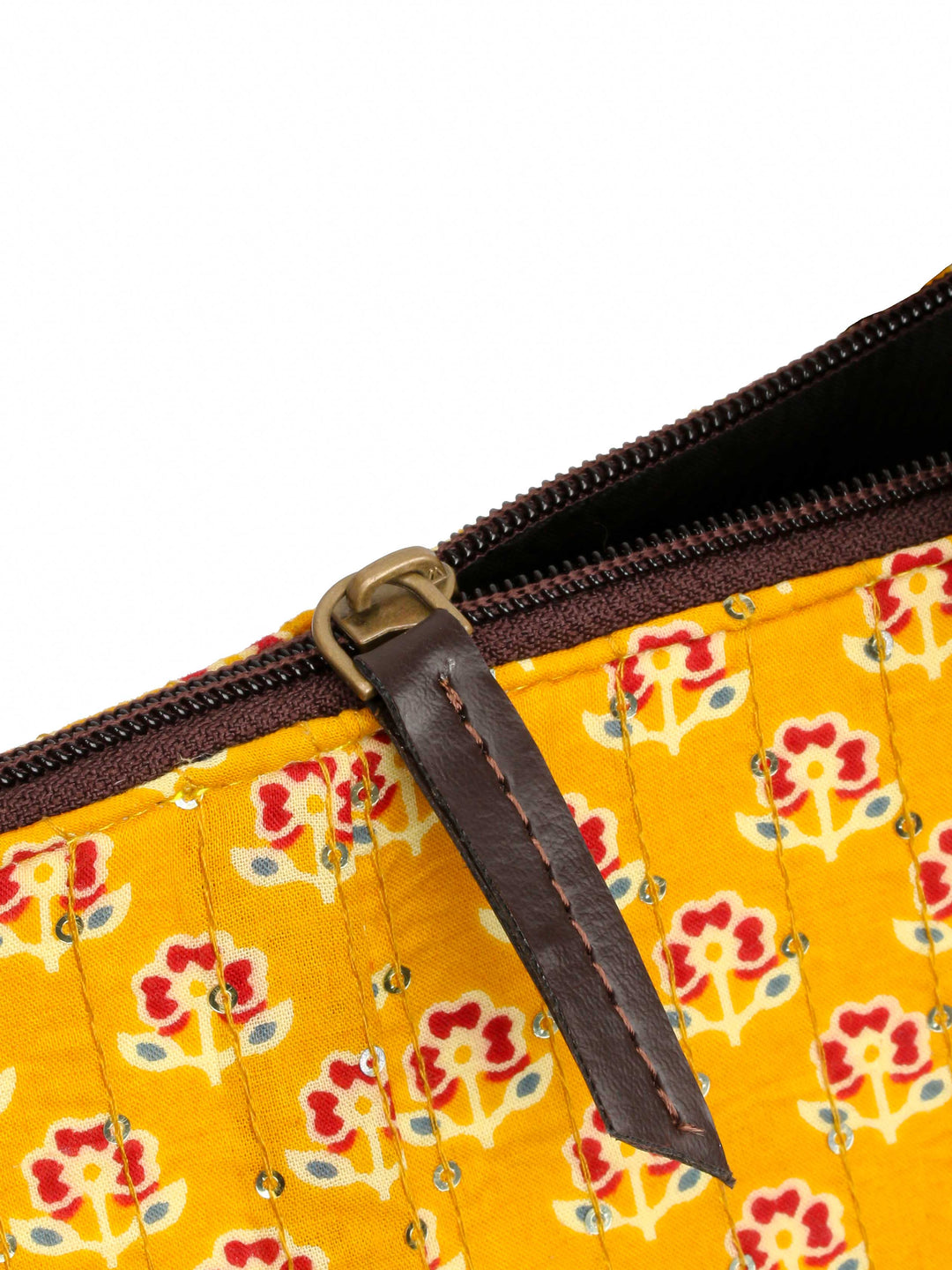 Mustard &amp; Maroon Printed Cotton Handbag With Pouch