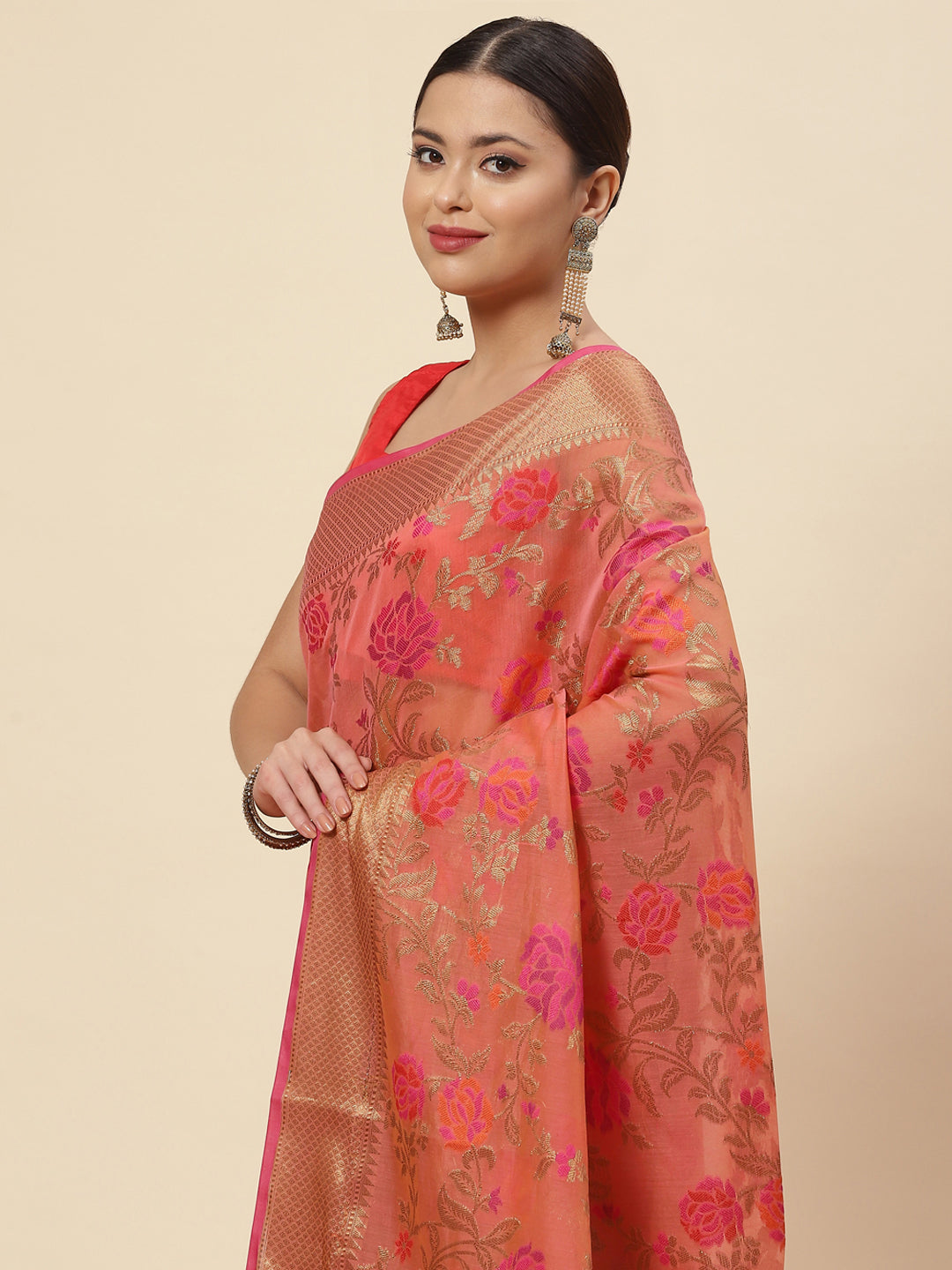Floral Zari Jaal Cotton Woven Saree