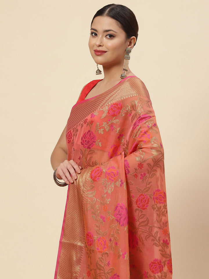Floral Zari Jaal Cotton Woven Saree