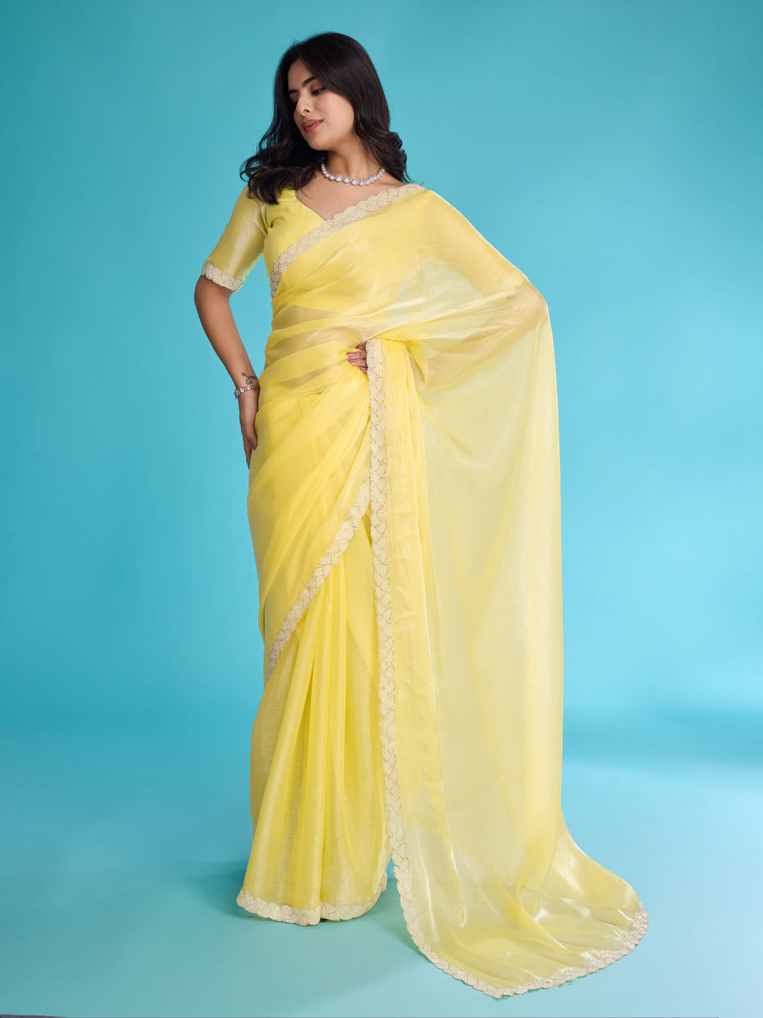 Stone Work Border Chiffon Saree