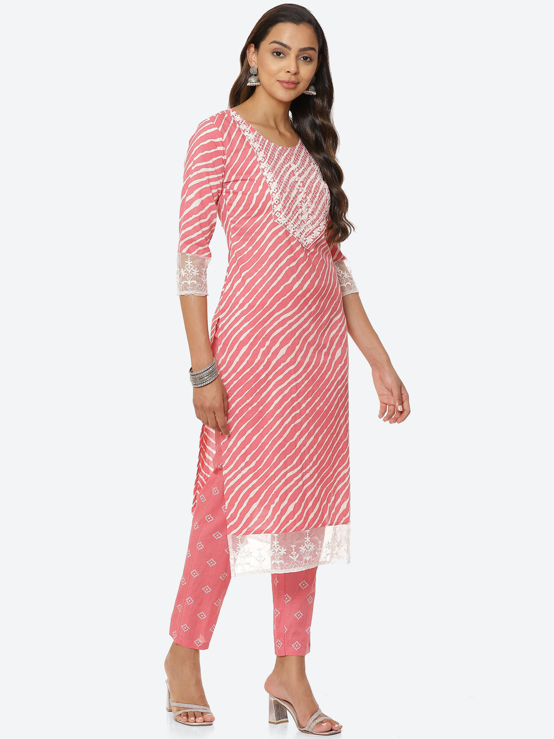 Printed Cotton Kurta With Pant &amp; Chiffon Dupatta