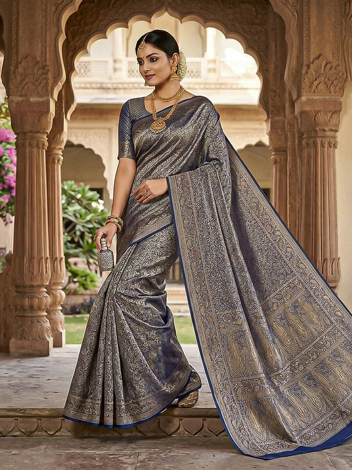 Navy Blue Woven Design Satan Resham Banarasi Saree