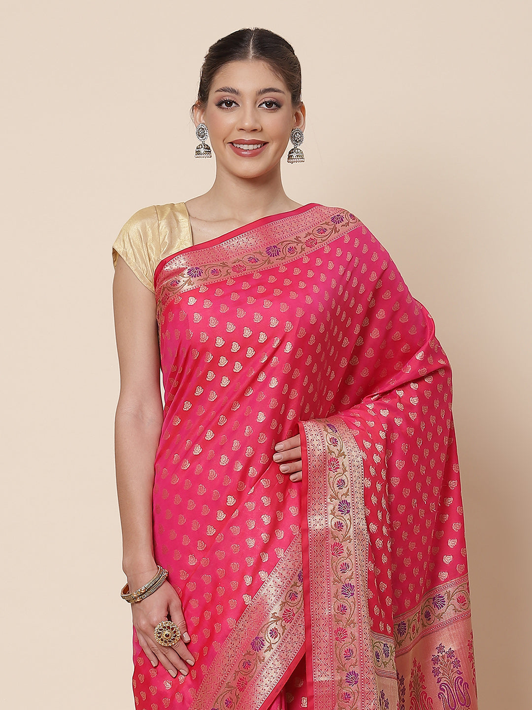 Zari Border Booti Cotton Woven Saree