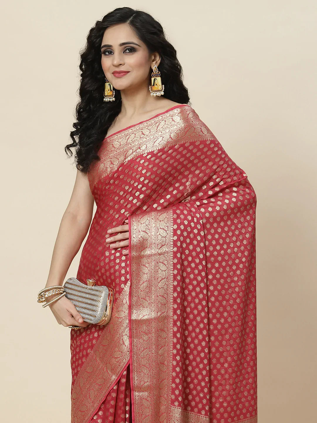 Zari Booti Georgette Plain saree