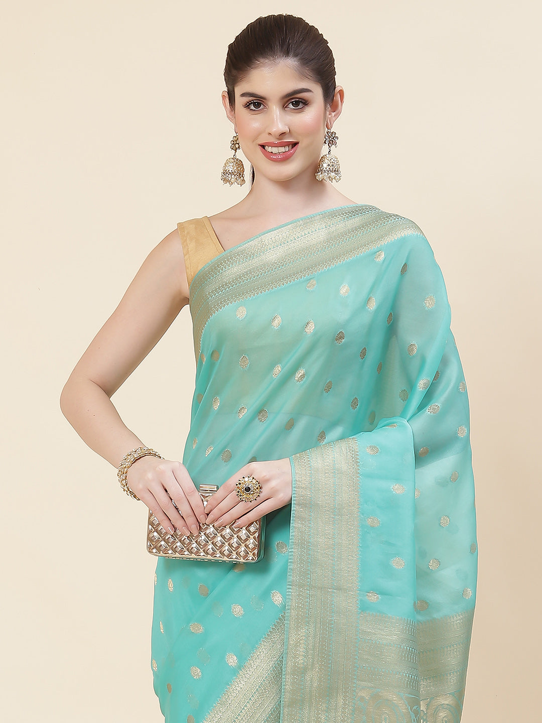 Zari Booti Organza Woven Saree