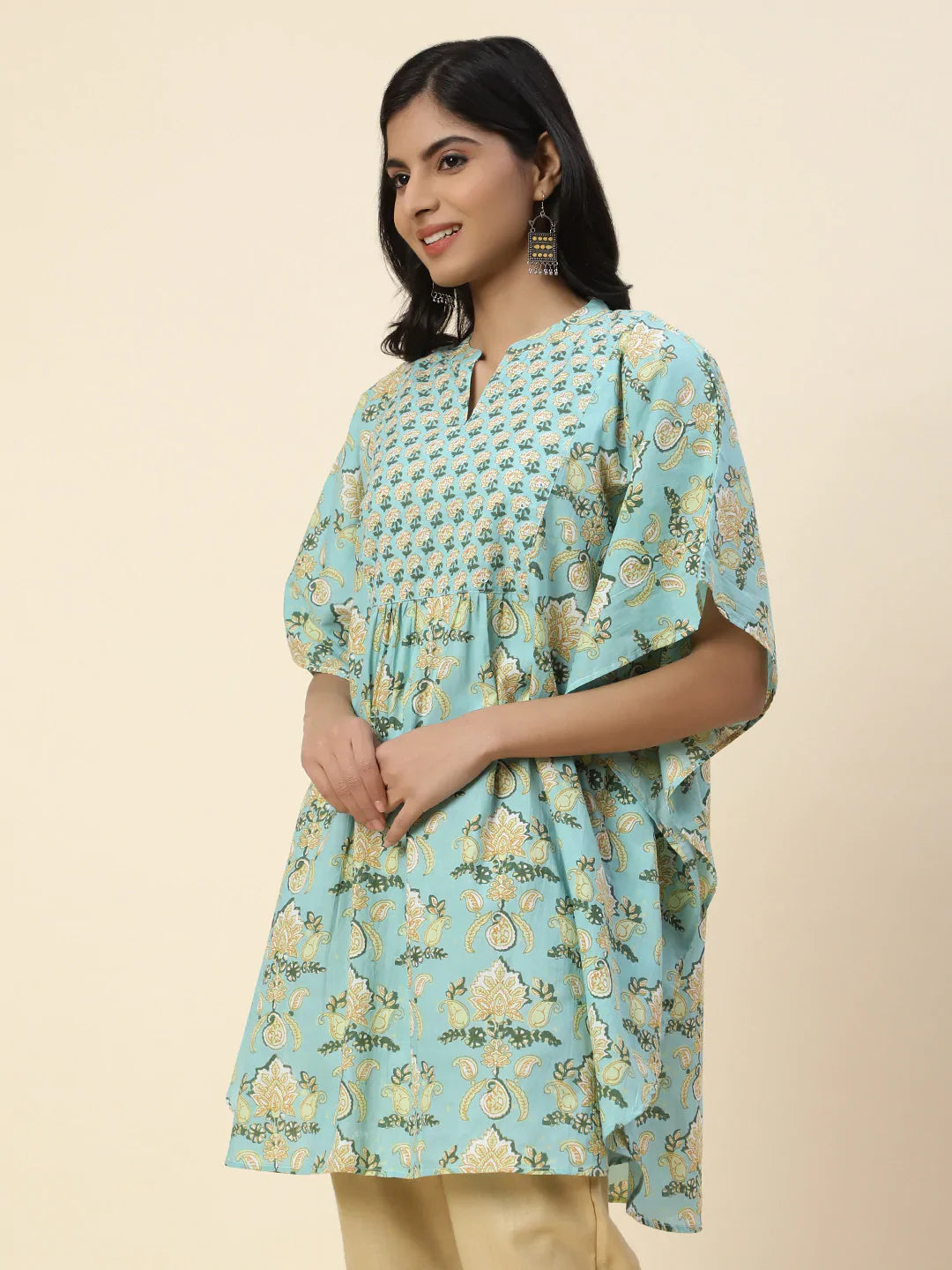 Floral Printed Cotton Kaftan Kurti