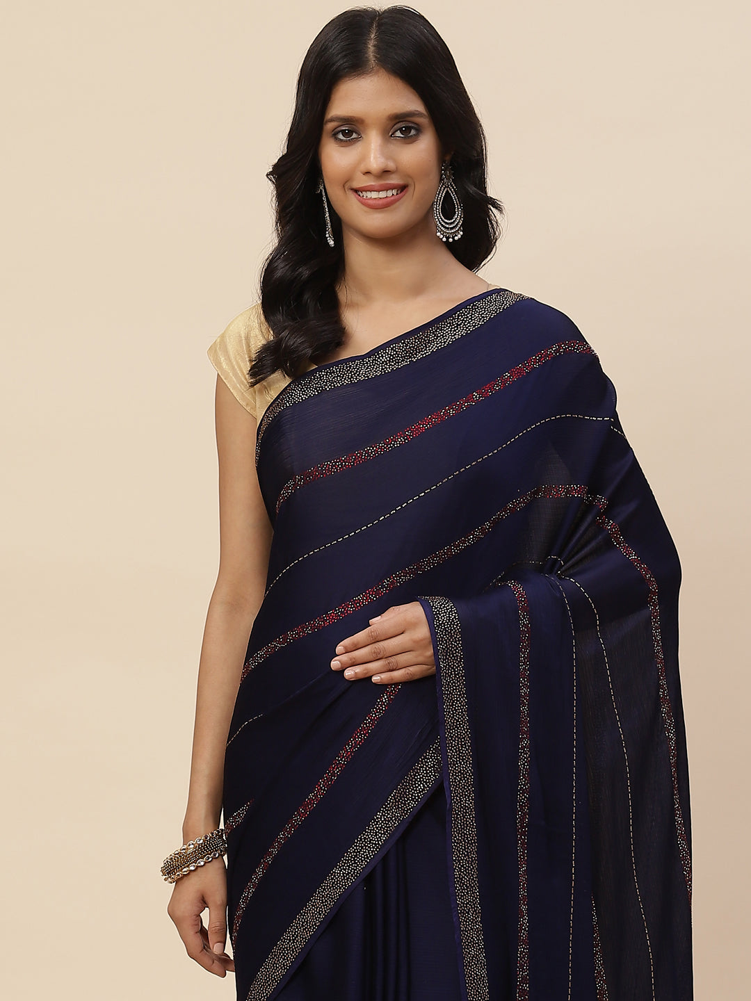 Stone Embroidered Chiffon Saree