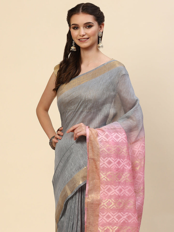 Resham Border Linen Woven Saree