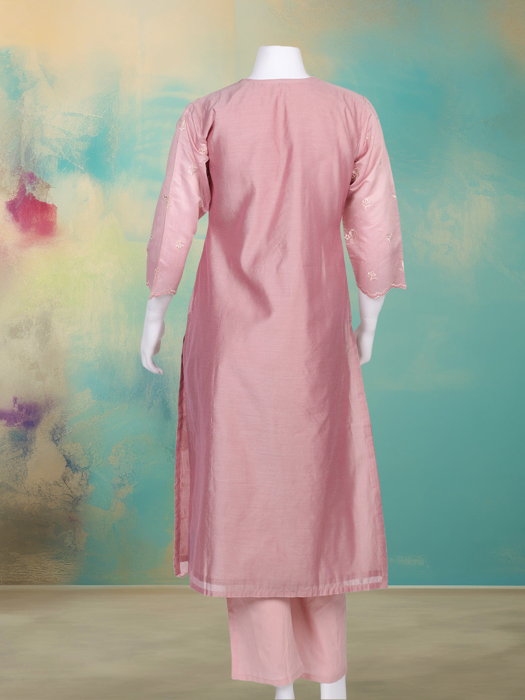 Embroidered Chanderi Kurta With Pant &amp; Dupatta