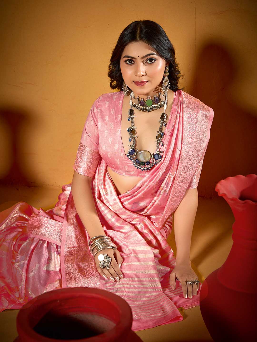 Floral Printed Art Silk Woven Saree