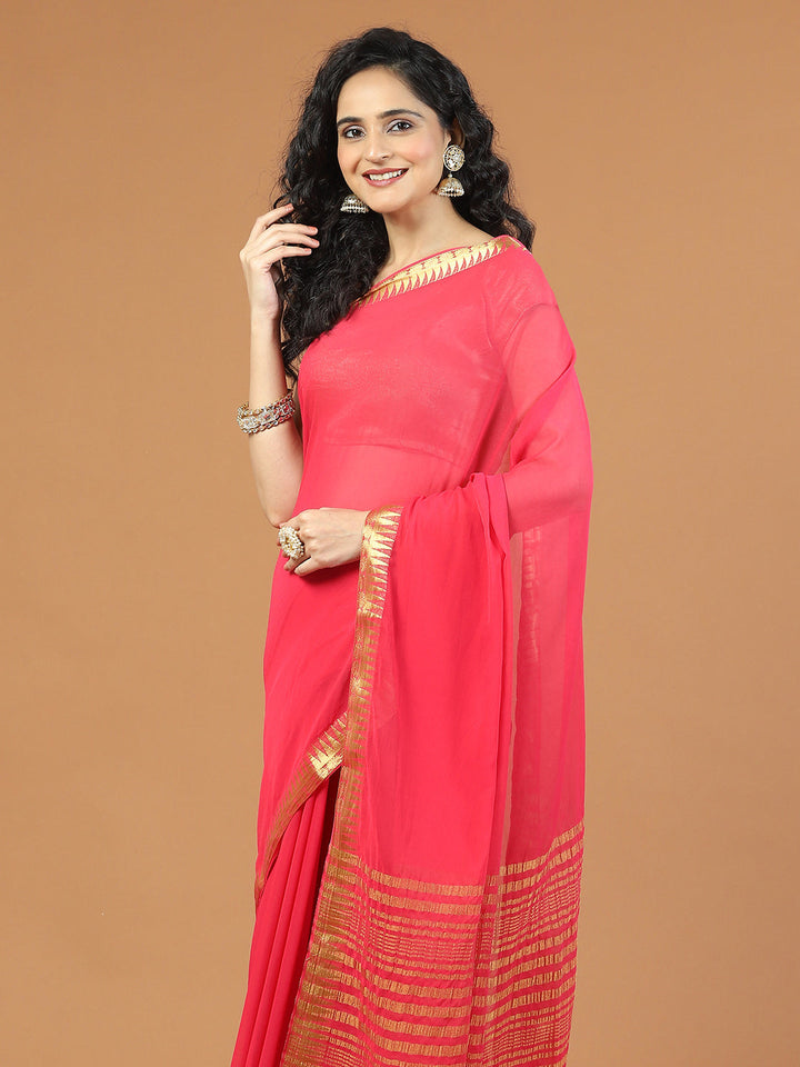 Zari Border Booti Chiffon Woven Saree