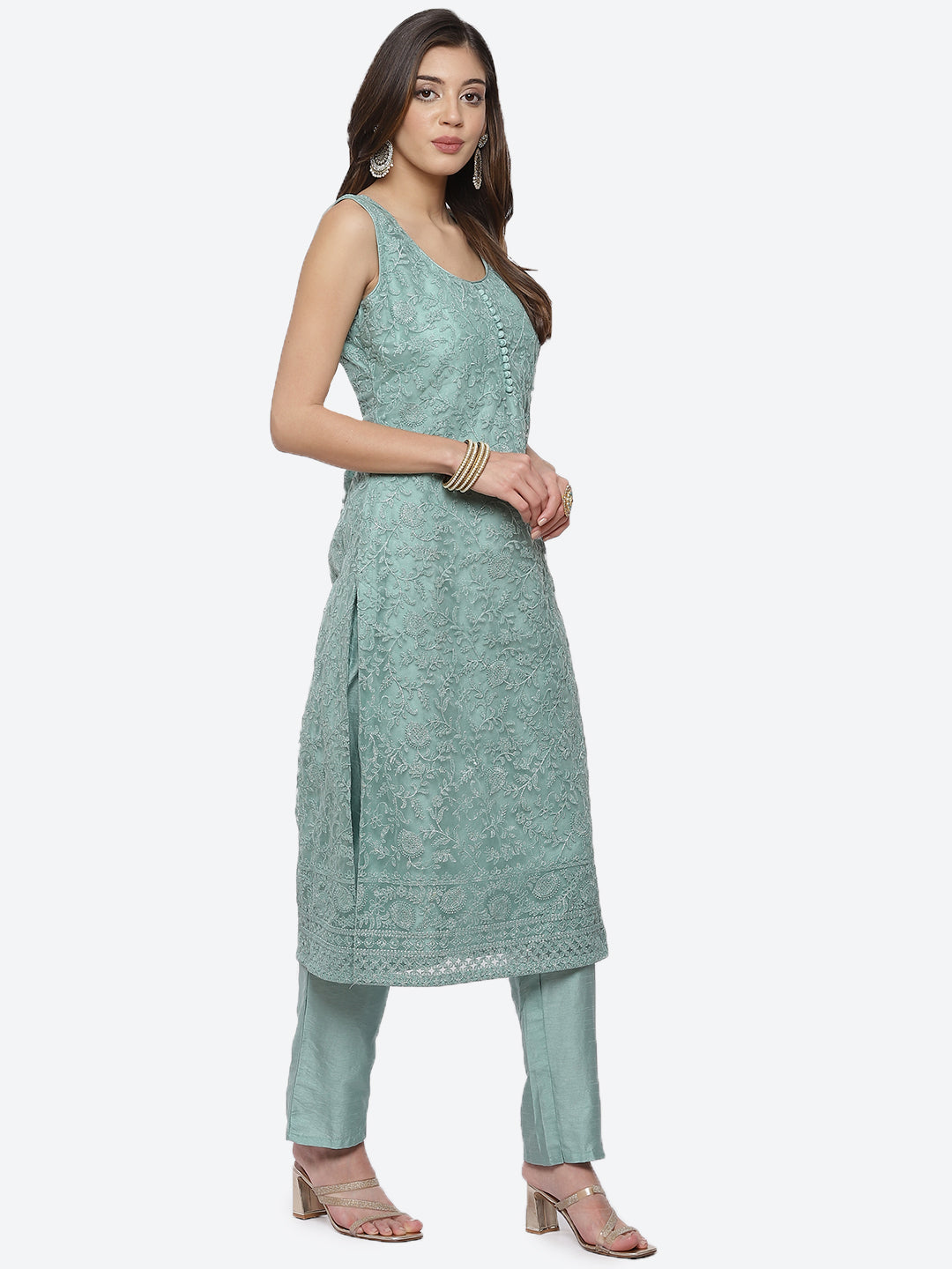 Embroidered Net Stitched Salwar Kameez With Net Dupatta