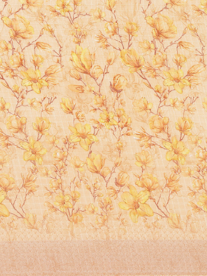 Digital Floral Printed With Zari Border Cotton Saree