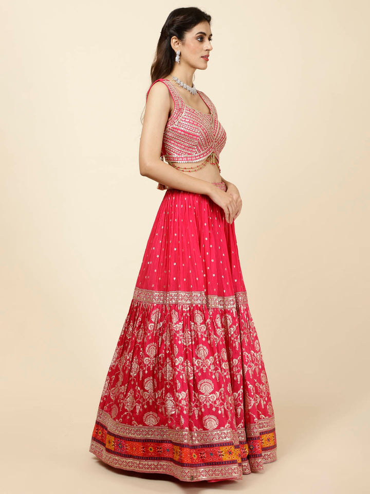 Embroidered Banarsi Choli With Lehenga &amp; Dupatta