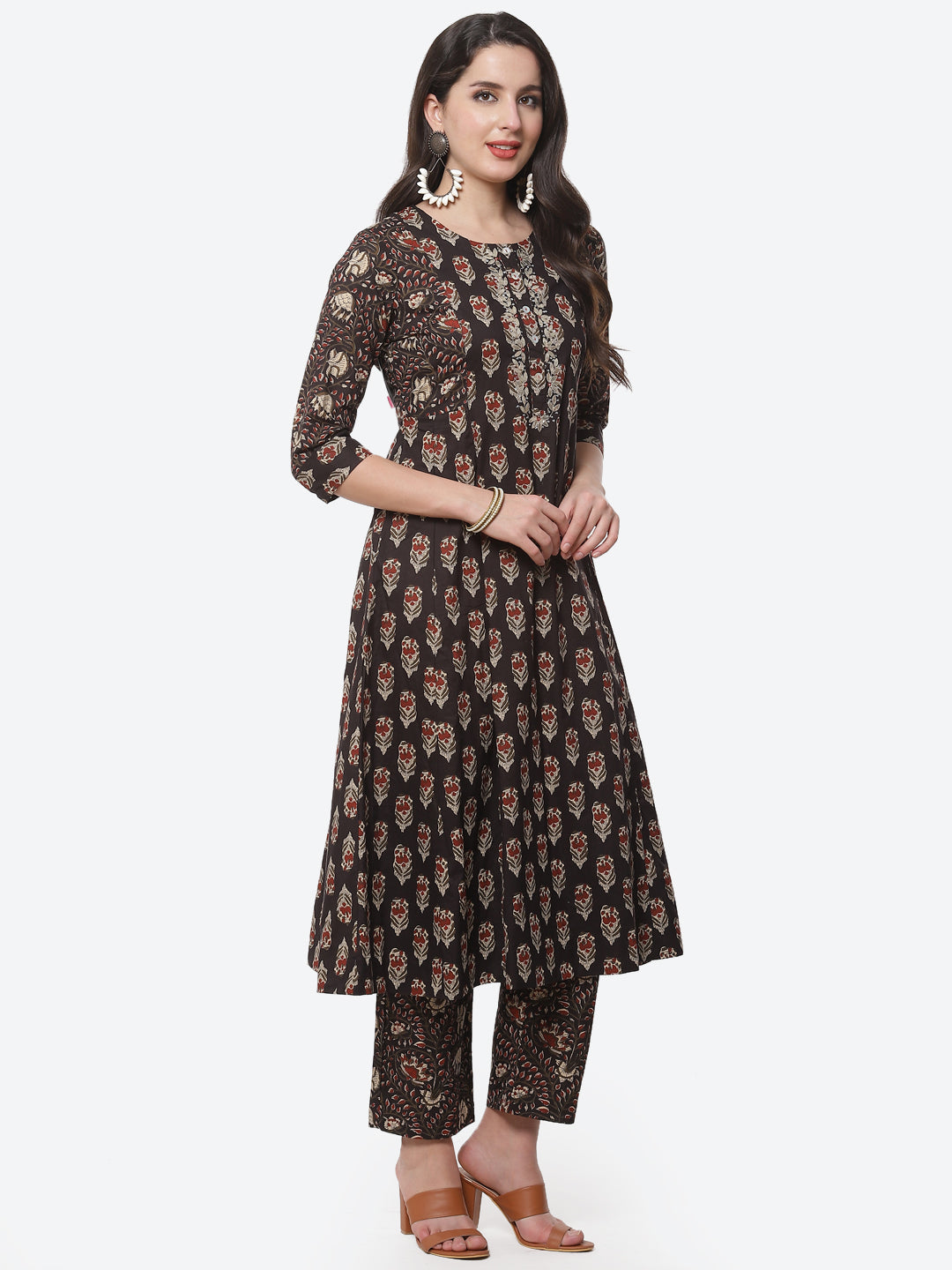 Printed Anarkali Gota Work Cotton Kurti With Pant