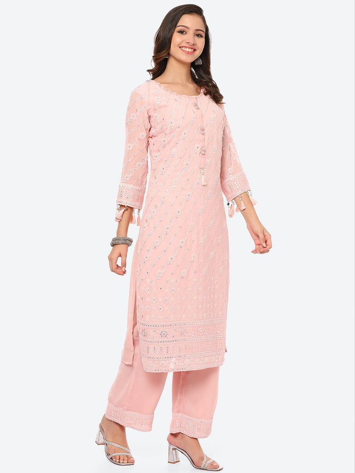 Resham Mirror Georgette Kurta With Palazzo