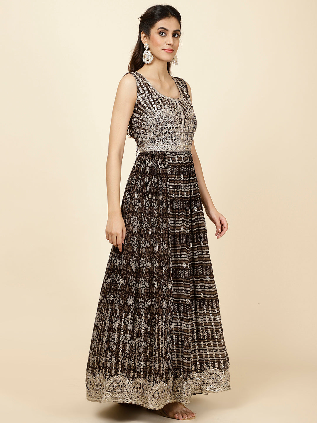 Zari Booti Embroidered Crepe Kurta With Churidar &amp; Dupatta