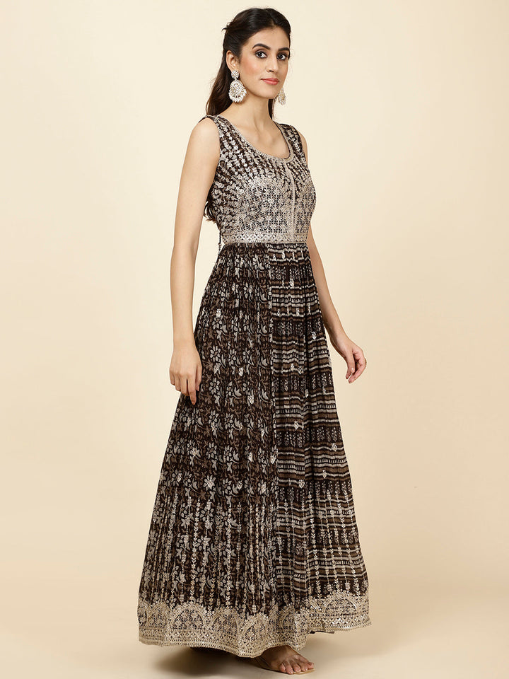 Zari Booti Embroidered Crepe Kurta With Churidar &amp; Dupatta