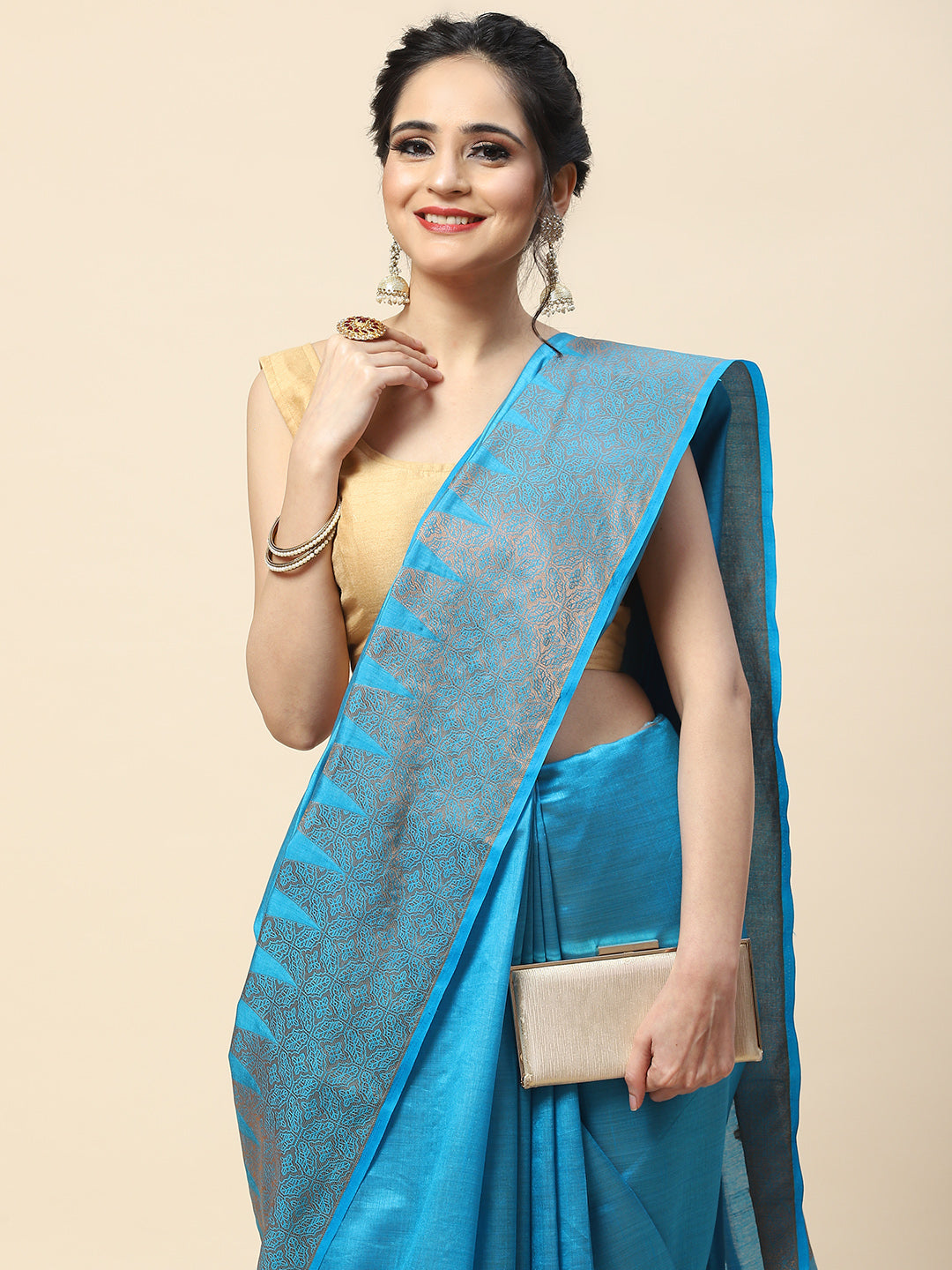 Plain Zari Border Handloom Woven Saree