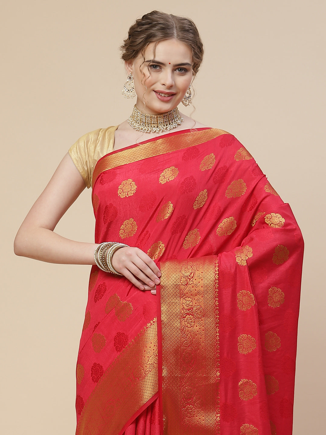 Zari Border Booti Art Handloom Woven Saree