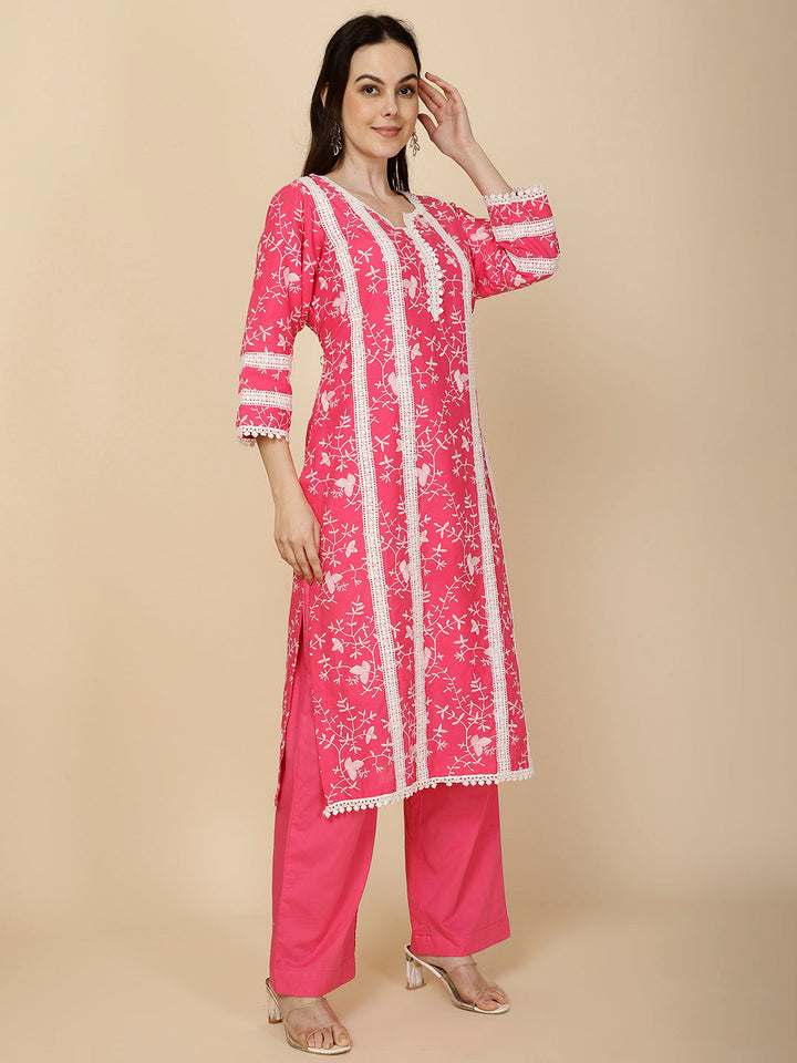 Printed &amp; Embroidery Cotton Suit Set With Dupatta