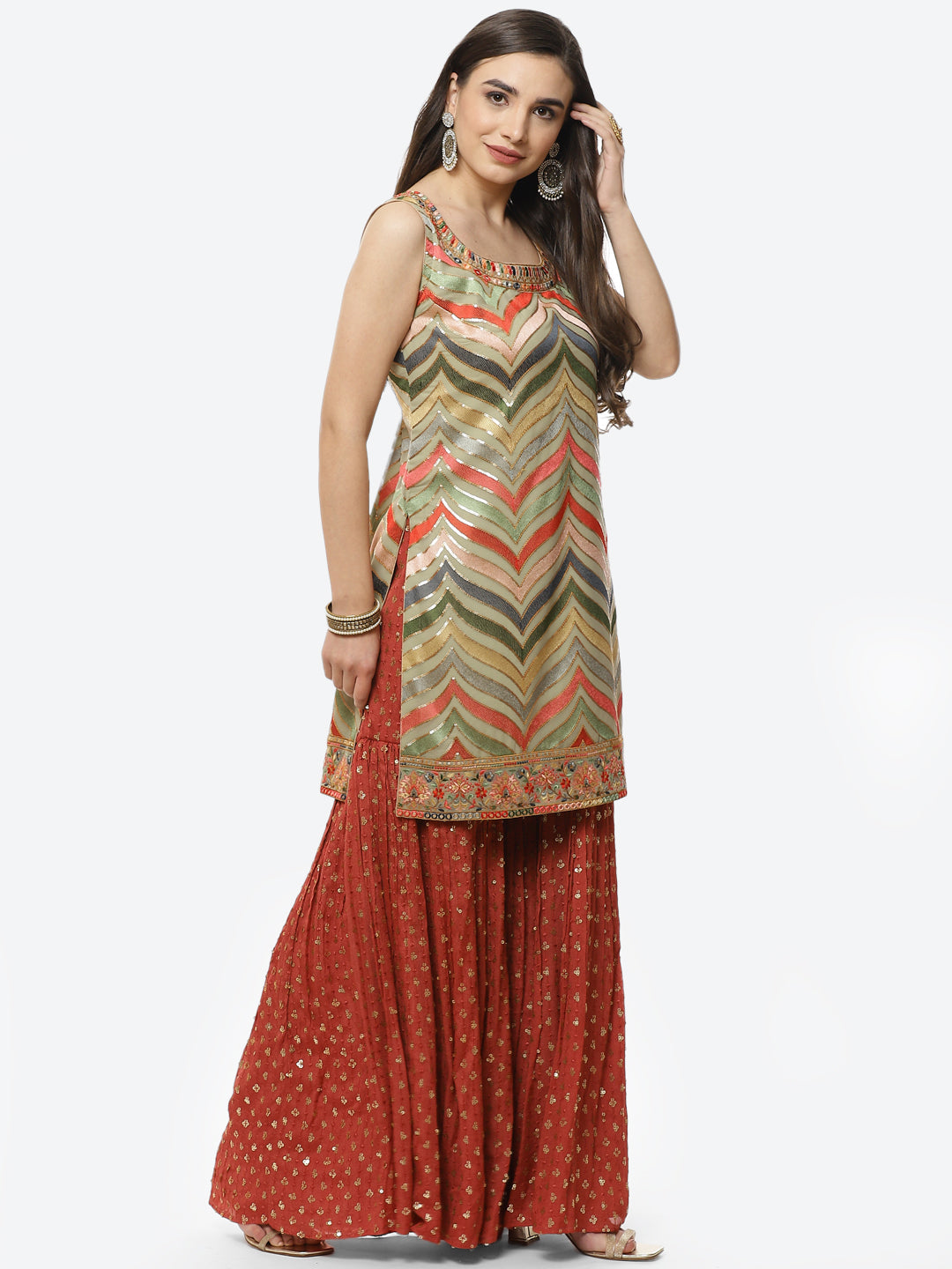 Sequence Georgette Stitched Salwar Kameez With Net Booti Dupatta